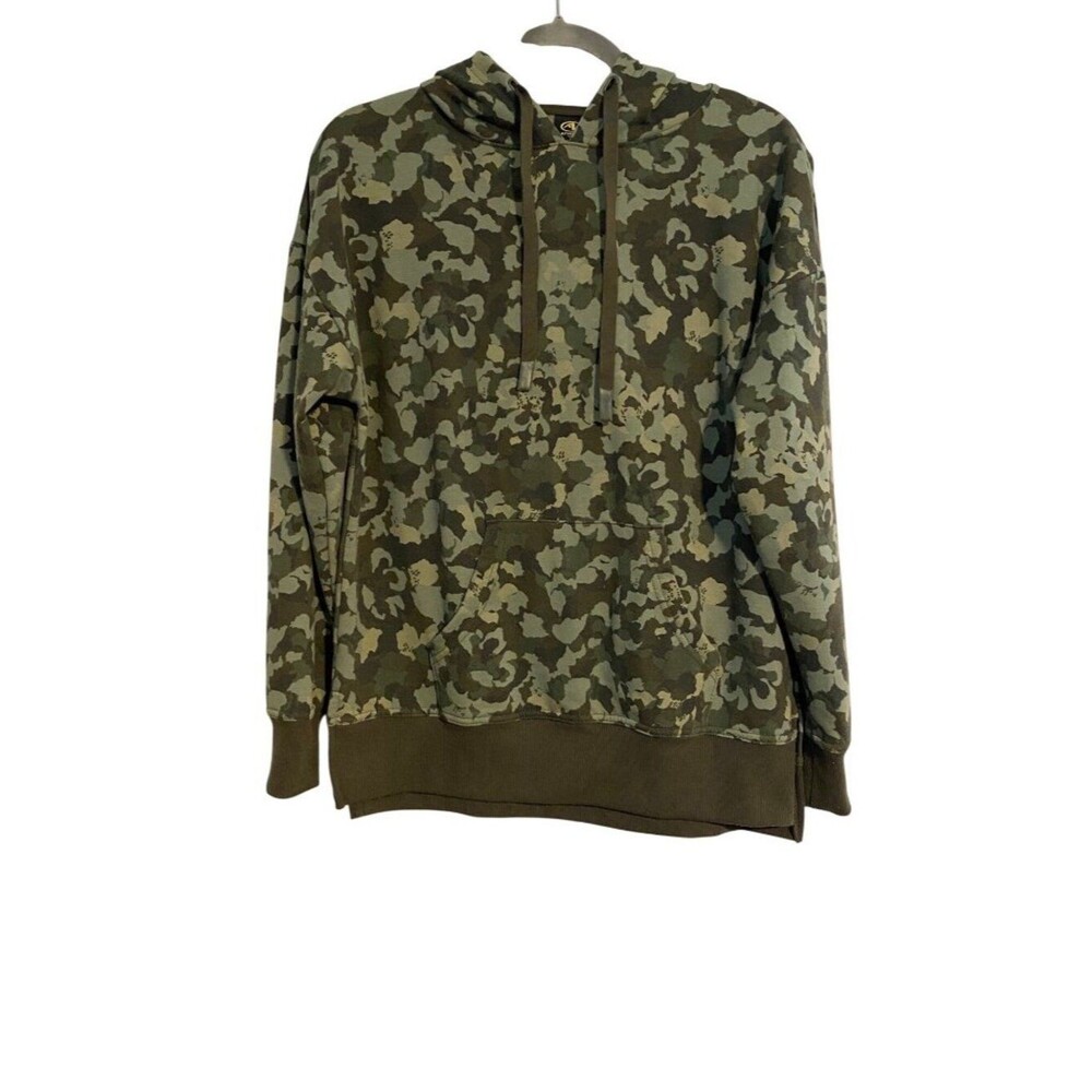Athletic Works Women's S (4-6) Camo Hoodie Green Brown Pullover Outdoor Comfy